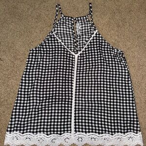 Crave Fame Black and White Gingham Camisole with Lace Trim